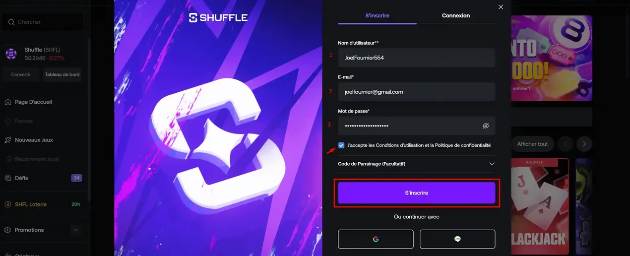 Shuffle Casino Registration Process